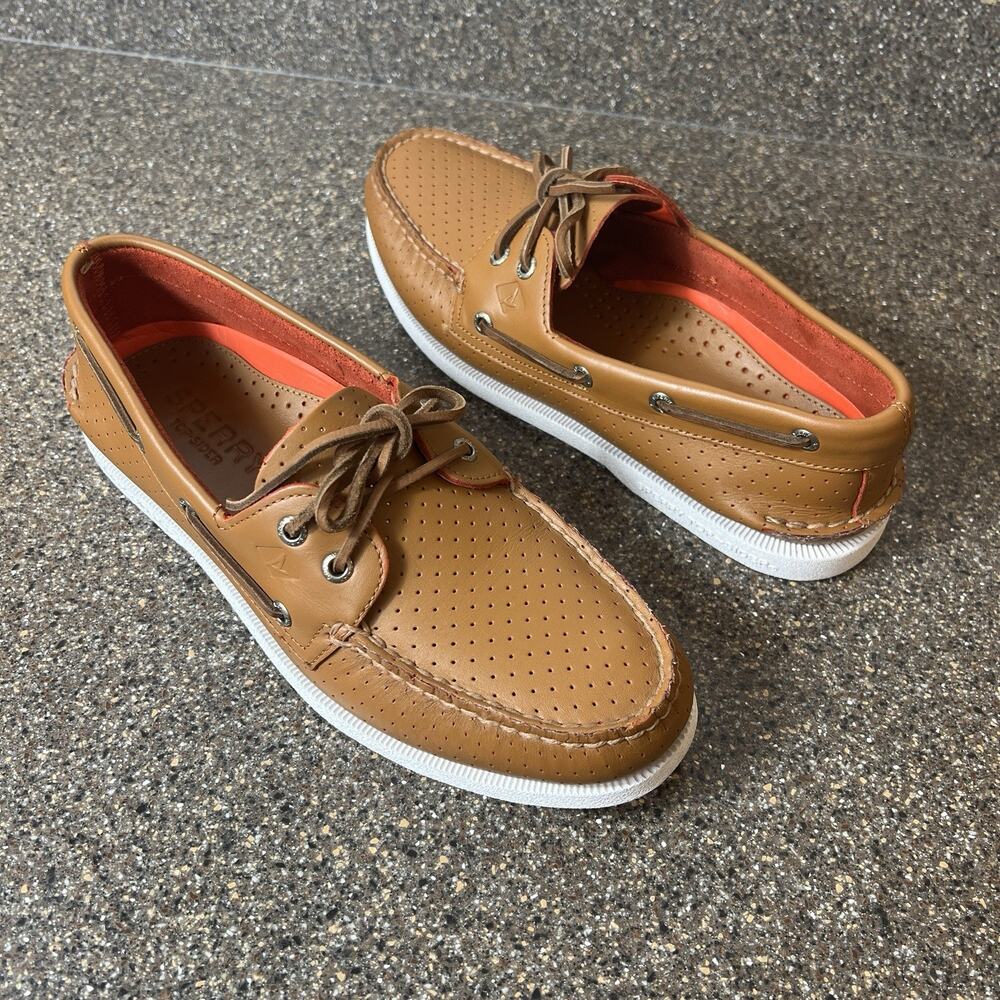 Sperry Boat Shoes Mens Sz 9.5M 2-Eye Tan Leather Comfort Walking Driving Slip On
